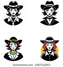 the man female-cowboy-clown-tattoo-design vector illustration icon