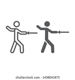 Man fencing line and glyph icon, sport and fighting, fencer sign, vector graphics, a linear pattern on a white background, eps 10.