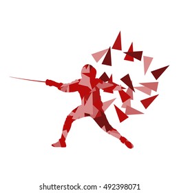 Man fencing sport vector background concept illustration made of polygon fragments isolated on white