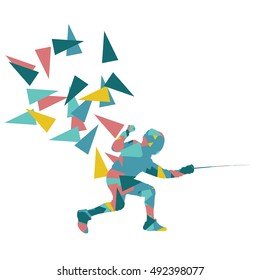 Man fencing sport vector background concept illustration made of polygon fragments isolated on white