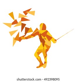 Man fencing sport vector background concept illustration made of polygon fragments isolated on white