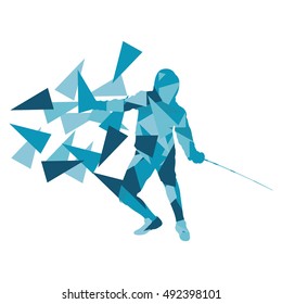 Man fencing sport vector background concept illustration made of polygon fragments isolated on white