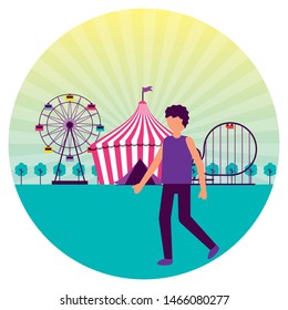man festival fun fair event amusement park vector illustration