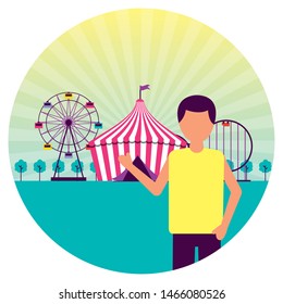 man festival fun fair event amusement park vector illustration