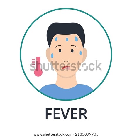 Man with fever. Flu, coronavirus. monkeypox symptoms information. Flat style, vector illustration.