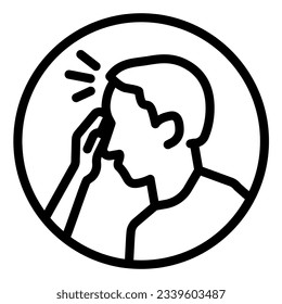 Man with fever line icon. Hand touches patient forehead symbol, outline style pictogram on white background. Coronavirus diseases symptom for mobile concept and web design. Vector graphics