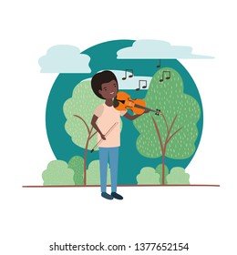 man with fiddle in landscape avatar character
