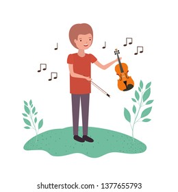 man with fiddle in landscape avatar character