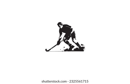 Man Field Hockey Silhouette Vector Illustration on White Background