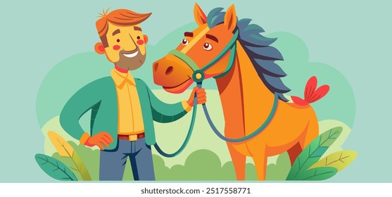 man in a field with a horse