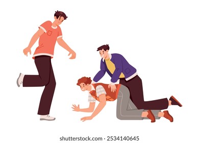 Man Fighting and Beating with Aggression and Violence Vector Illustration