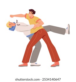 Man Fighting and Beating with Aggression and Violence Vector Illustration