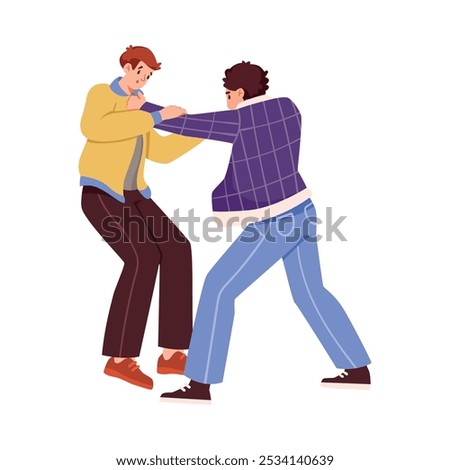 Man Fighting and Beating with Aggression and Violence Vector Illustration