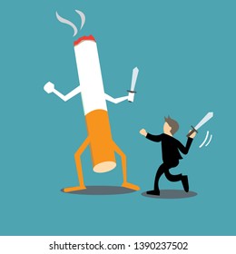 Man fighting with cigarette;Quit cigarette concept