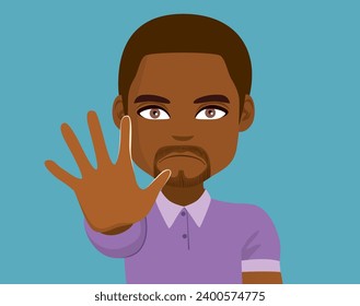 Man fighting discrimination vector illustration. Male person making stop gesture with open palm front view