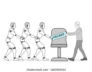 man is fighting a robot for a vacant workplace. competition of the robot and man. vector illustration.