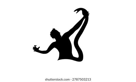 Man Fighting Snake, black isolated vector silhouette 