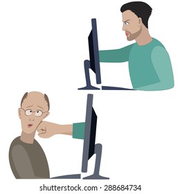 Man fights another one in forum through the internet. Aggressive chat