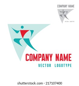 Man figure - abstract vector logo template concept illustration. Triangles construction. Sail silhouette background. Human character sign. Sport fitness symbol. Design element. 