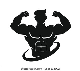 man figure with big muscles athlete shows his silhouette