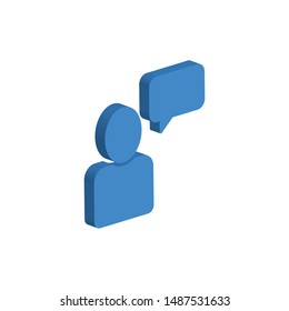 Man figure with chat bubble isometric icon isolated on white background. 3D Speech bubble symbol modern, simple, vector, icon for website design, mobile app, ui. Vector Illustration