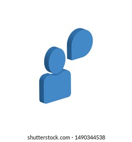 Man figure with chat bubble isometric icon isolated on white background. 3D Speech bubble symbol modern, simple, vector, icon for website design, mobile app, ui. Vector Illustration