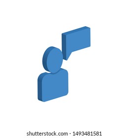Man figure with chat bubble isometric icon isolated on white background. 3D Speech bubble symbol modern, simple, vector, icon for website design, mobile app, ui. Vector Illustration