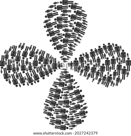 Man figure explosion flower shape. Object centrifugal explosion done from oriented man figure items. Vector flower collage in flat style.