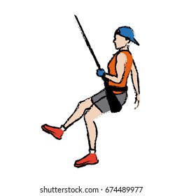 man figure hanging climber with rope