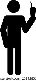 figura del hombre sujetando el icono de la taza de bebida