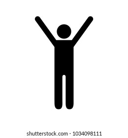 Man figure holding his hands above shoulders expressing happiness