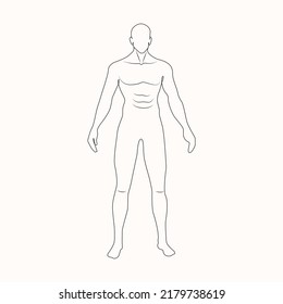 Man Figure One Line Drawing Icon Vector Isolated On White Background. Male Body Medical Silhouette Front View. Outline Icon Of Male Muscular Body Shape Sketch Vector Of Man Body