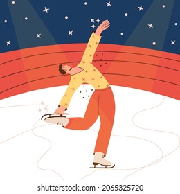 El patinador gráfico aislado de dibujos animados ilustraciones planas vectoriales en colores de moda. Deportes de invierno, bailarina de hielo, gimnasta, campeonato, competición elemento de diseño moderno