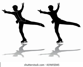 man figure skater sketch. black and white drawing , white background 