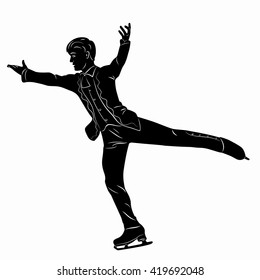 man figure skater sketch. black and white drawing , white background 