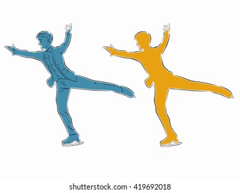 man figure skater sketch. color drawing , white background 