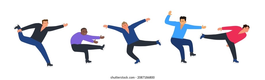 man figure skating athletes set winter games championship vector illustration