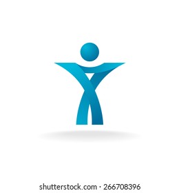 Man figure stylized logo. Blue ribbon silhouette.