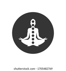Man figure with symbols of chakras meditation concept, yoga position. Vector