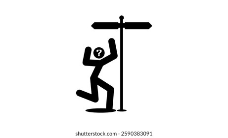man figure thinking Which Way To Choose , black isolated silhouette