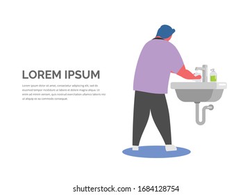 Man figure washing hand on a sink. Simple flat illustration
