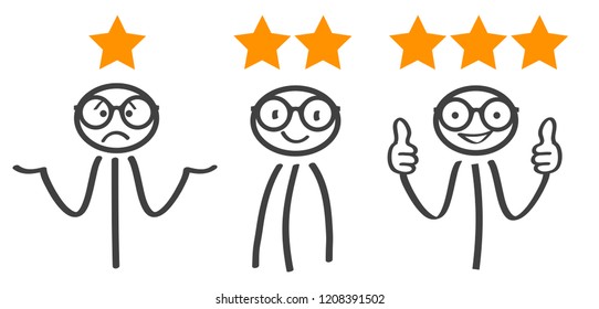 Man figures hold rating signs, customer reviews – stock vector