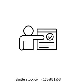 Man, file, done icon. Simple line, outline vector of confidential information icons for ui and ux, website or mobile application