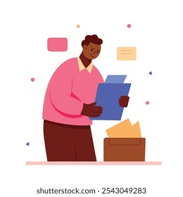A man filing papers vector illustration 