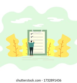 a man is filling in the data board present. illustration design infographics