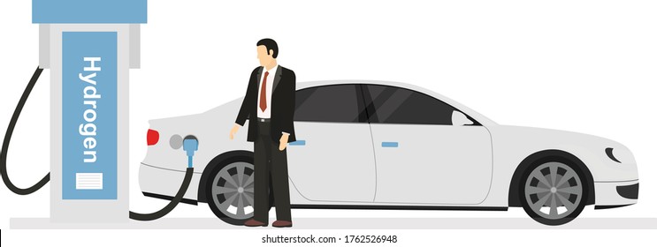 Man filling up the fuel hydrogen