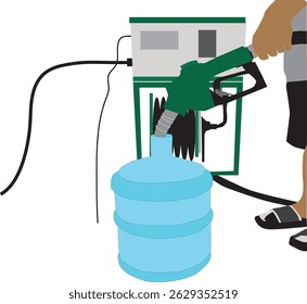 a man filling gasoline in a water can 