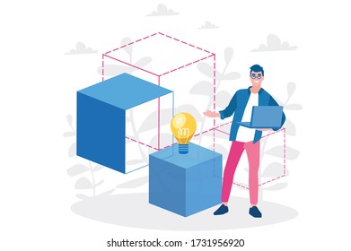 Der Mensch findet eine neue Idee für den Start.  Vector Illustration für Web-Banner, Infografiken, mobil. 