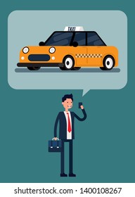 Man find taxi near. Vector illustration transportation concept, Application user location, Online transport network.