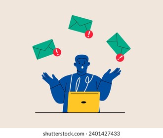 Man finding himself having a lot of works to do. Colorful vector illustration
